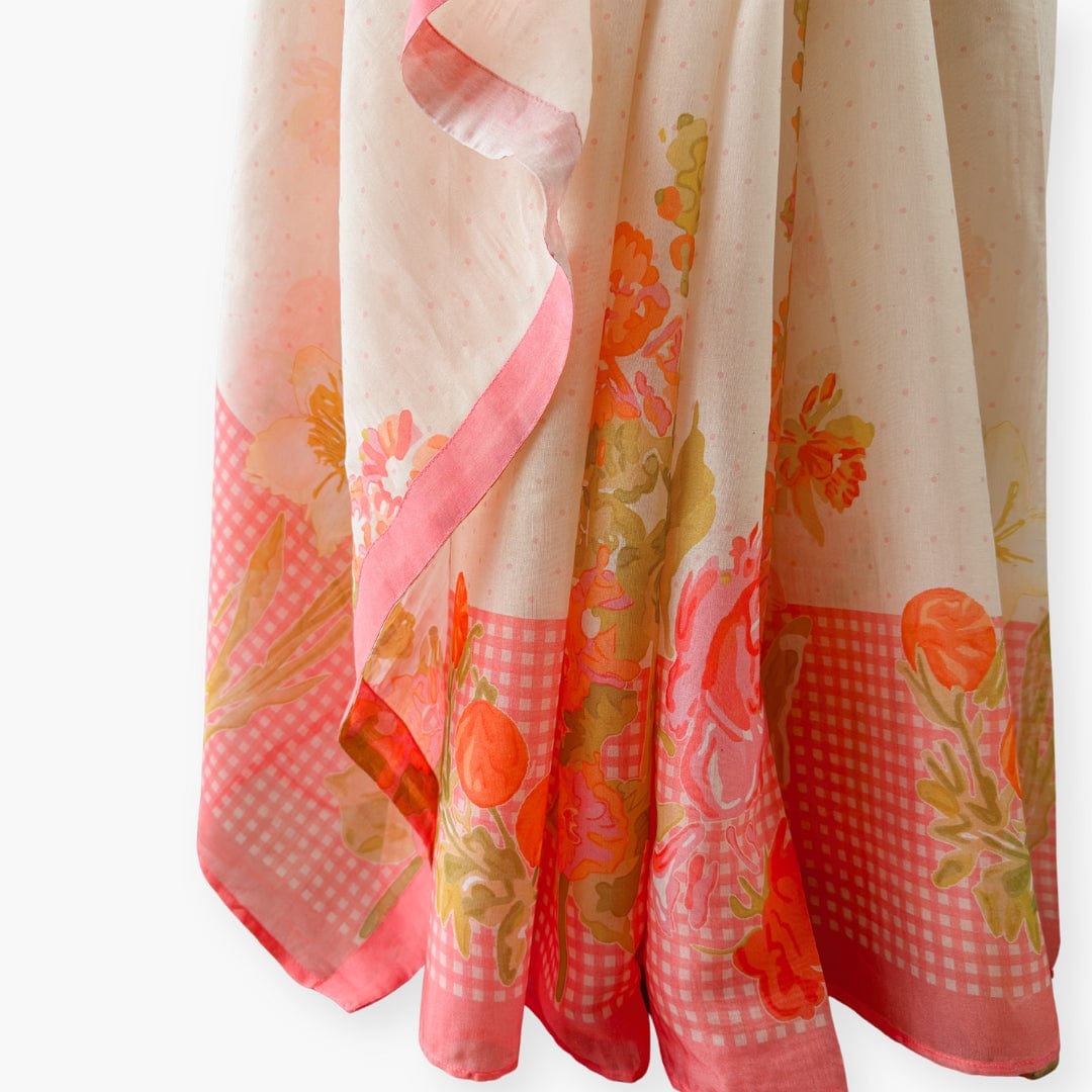 Printed Mul Chanderi Saree Saree Off-White Drapes of Mul Wildflowers Printed Pure Mul Chanderi Saree With Unstitched Blouse Piece