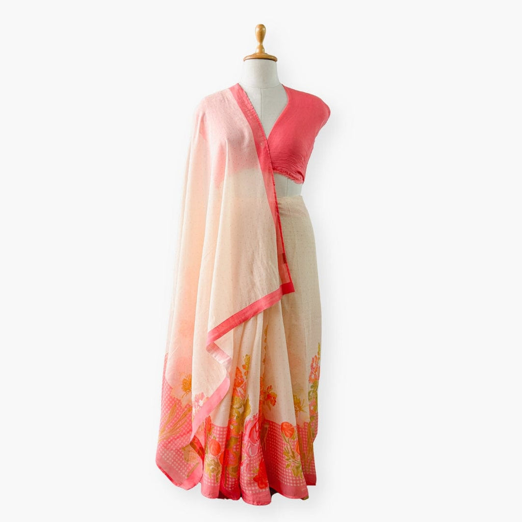 Printed Mul Chanderi Saree Saree Off-White Drapes of Mul Wildflowers Printed Pure Mul Chanderi Saree With Unstitched Blouse Piece