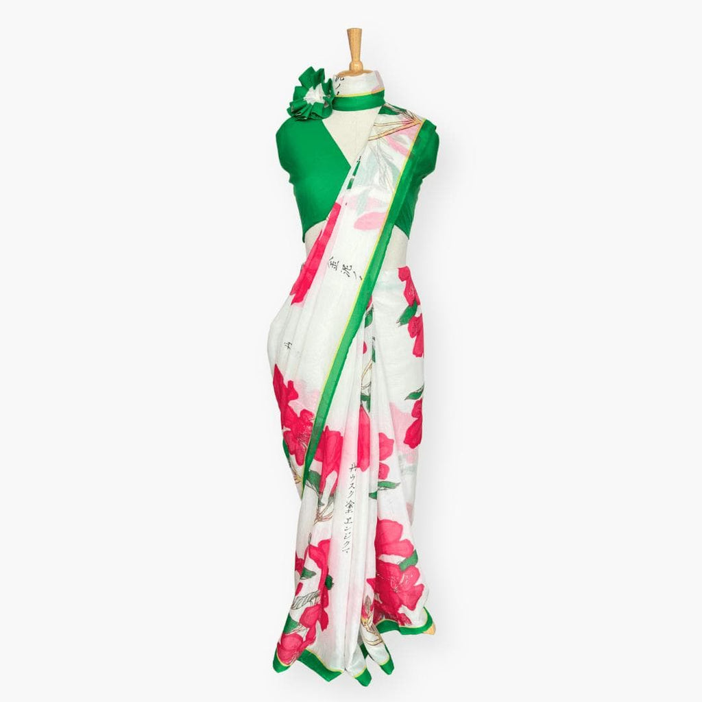 Printed Mul Chanderi Saree Saree Off-White & Green Chanderi Saree
