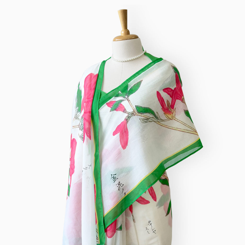 Printed Mul Chanderi Saree Saree Off-White & Green Mul Chanderi Saree