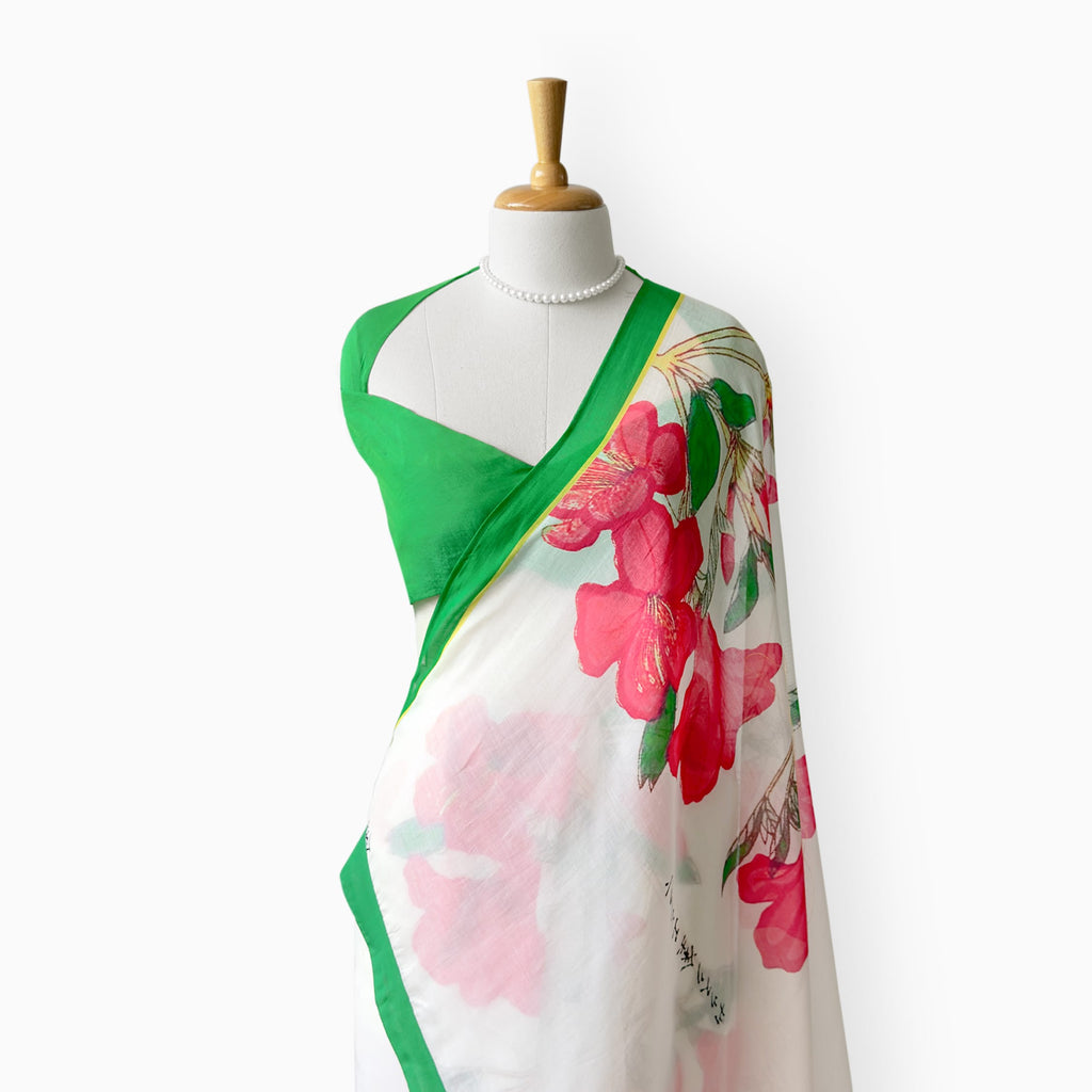 Printed Mul Chanderi Saree Saree Off-White & Green Mul Chanderi Saree