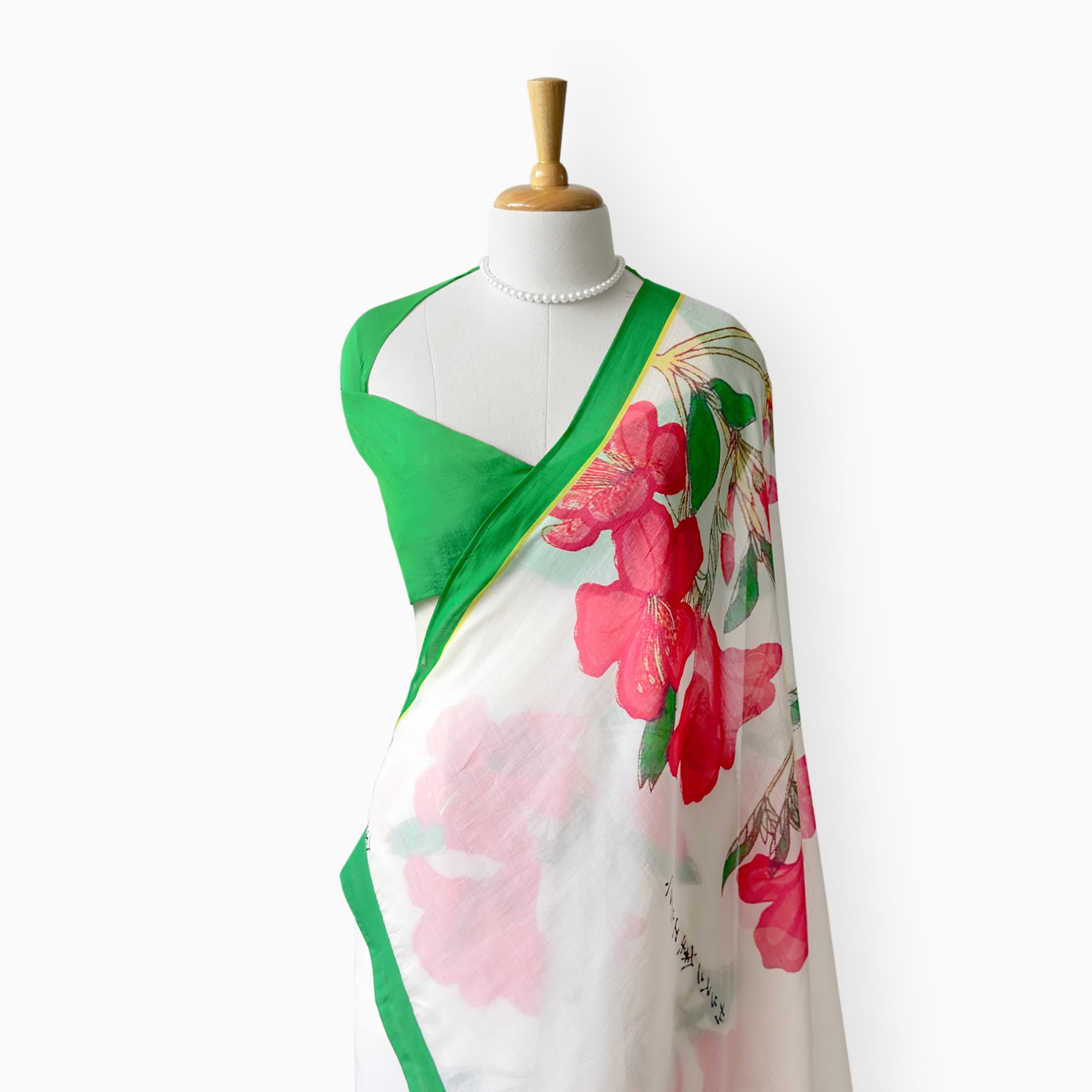 Printed Mul Chanderi Saree Saree Off-White & Green Mul Chanderi Saree