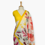 Printed Mul Chanderi Saree Saree Off-White & Yellow Chanderi Saree