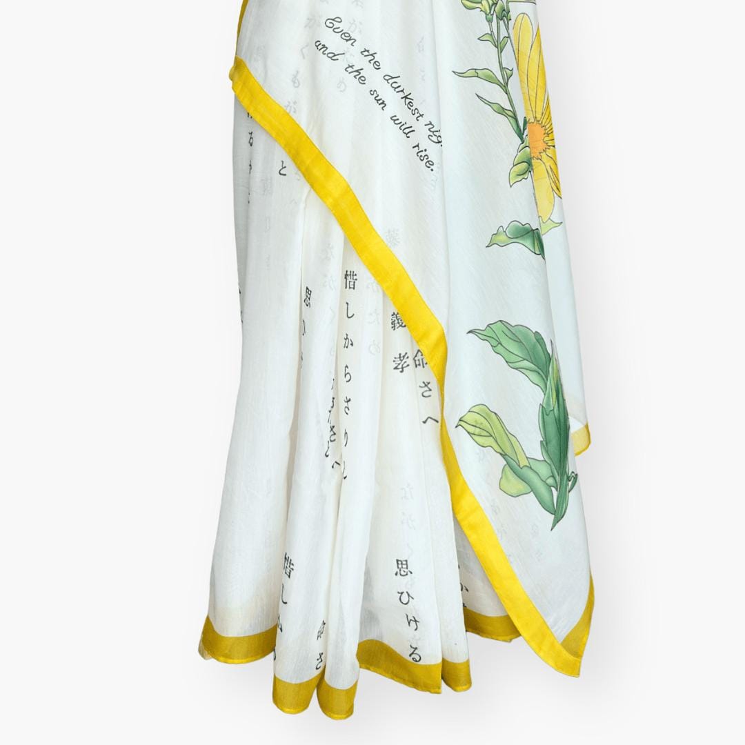 Printed Mul Chanderi Saree Saree Off-White & Yellow Chanderi Saree