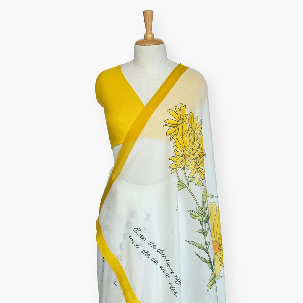 Printed Mul Chanderi Saree Saree Off-White & Yellow Chanderi Saree