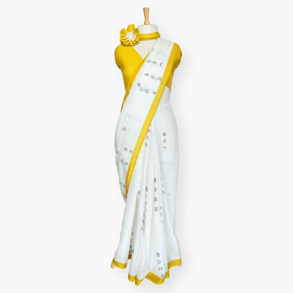 Printed Mul Chanderi Saree Saree Off-White & Yellow Chanderi Saree