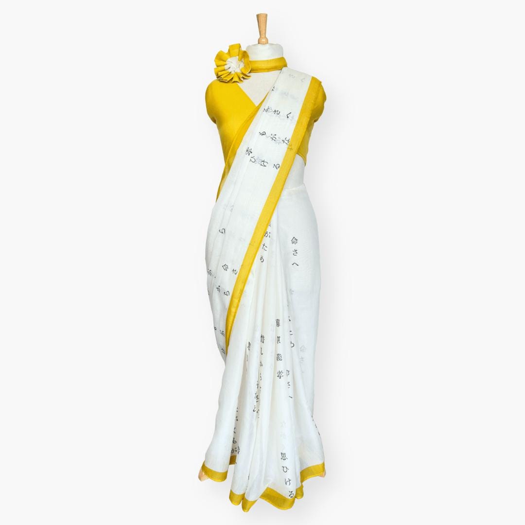 Printed Mul Chanderi Saree Saree Off-White & Yellow Chanderi Saree