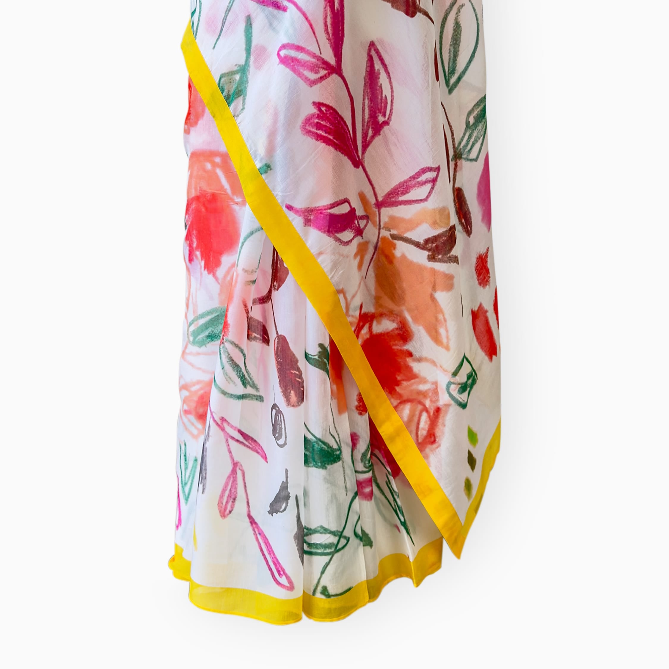 Printed Mul Chanderi Saree Saree Off-White & Yellow Mul Chanderi Saree