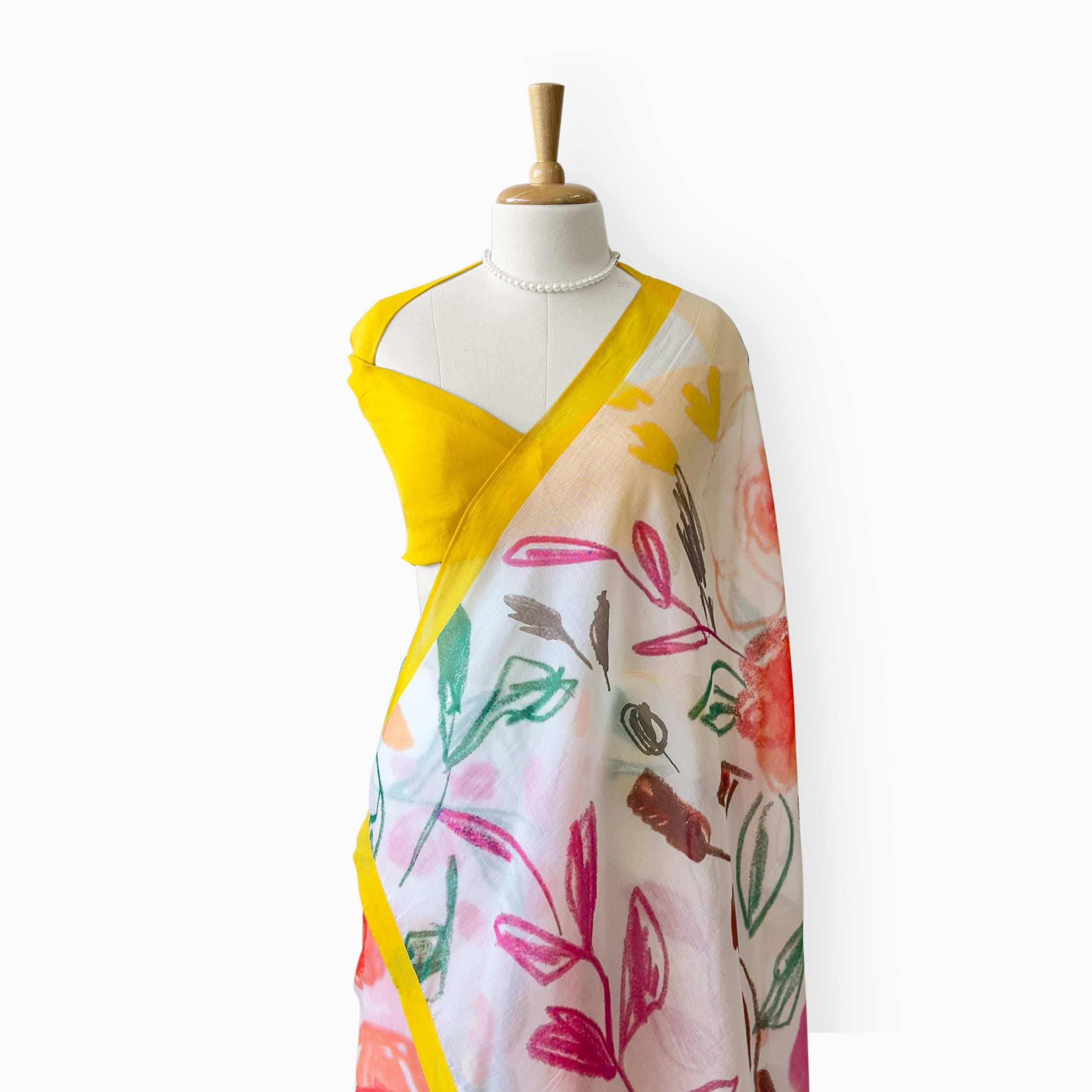 Printed Mul Chanderi Saree Saree Off-White & Yellow Mul Chanderi Saree