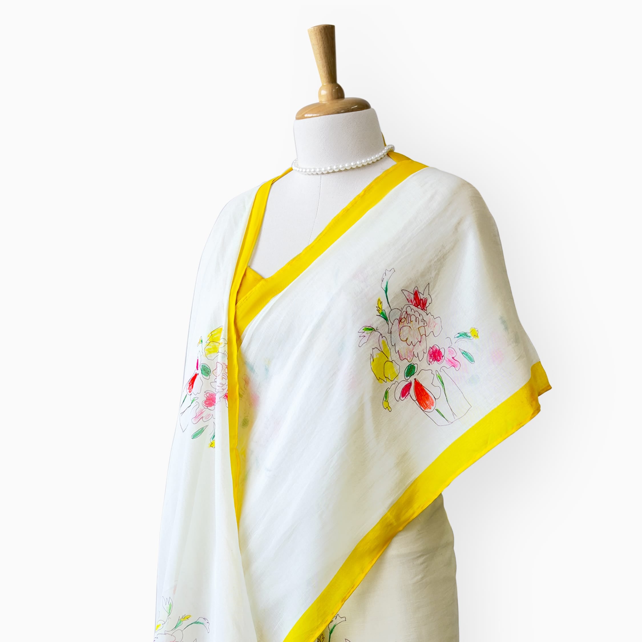 Printed Mul Chanderi Saree Saree Off-White & Yellow Mul Chanderi Saree