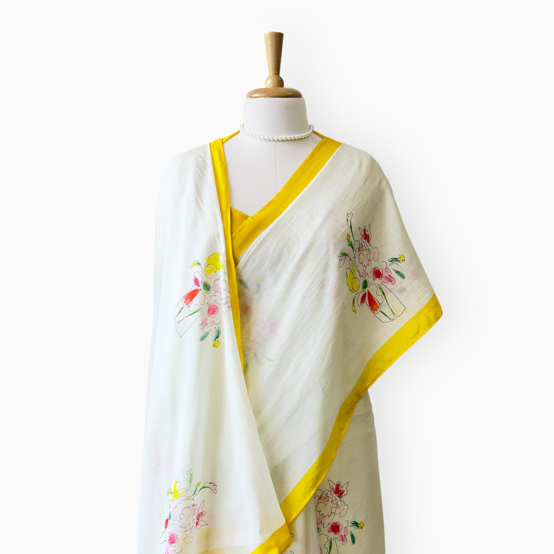Printed Mul Chanderi Saree Saree Off-White & Yellow Mul Chanderi Saree
