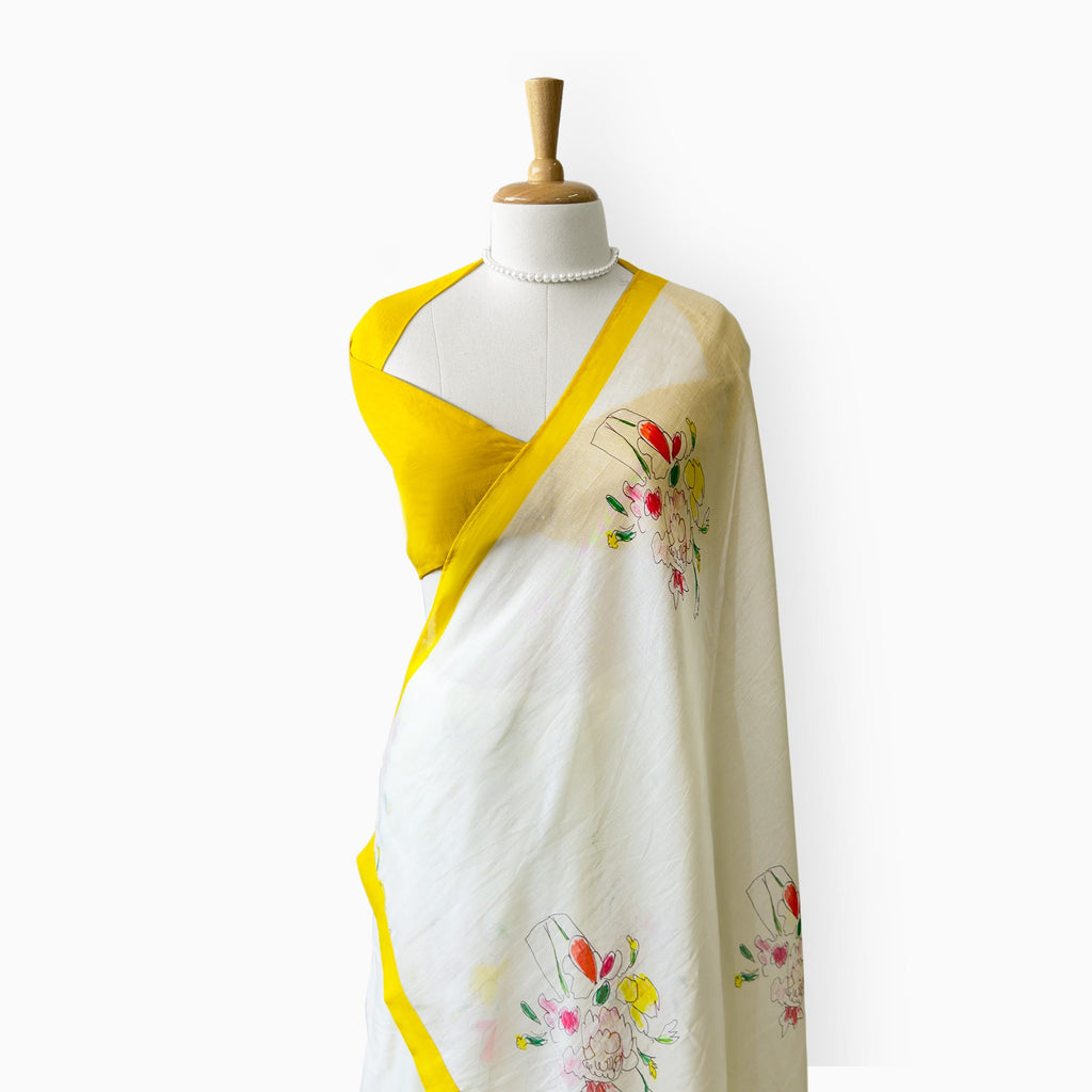Printed Mul Chanderi Saree Saree Off-White & Yellow Mul Chanderi Saree