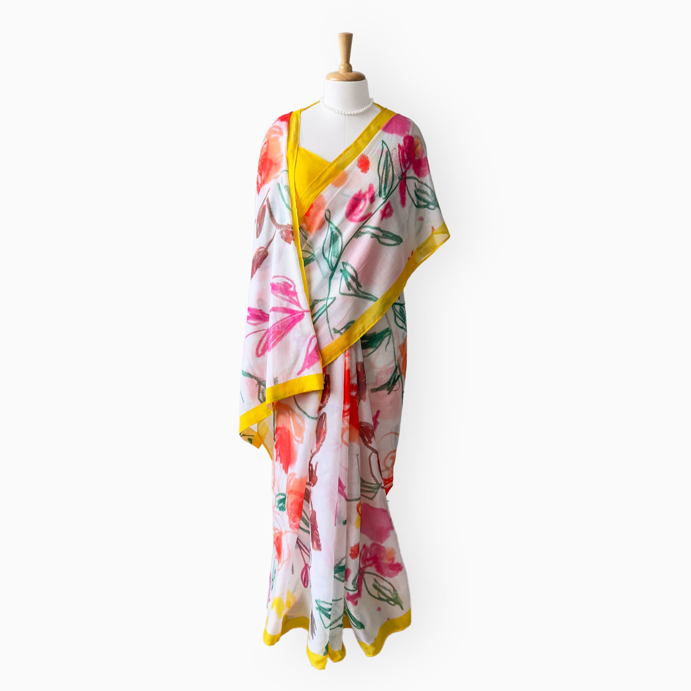 Printed Mul Chanderi Saree Saree Off-White & Yellow Mul Chanderi Saree