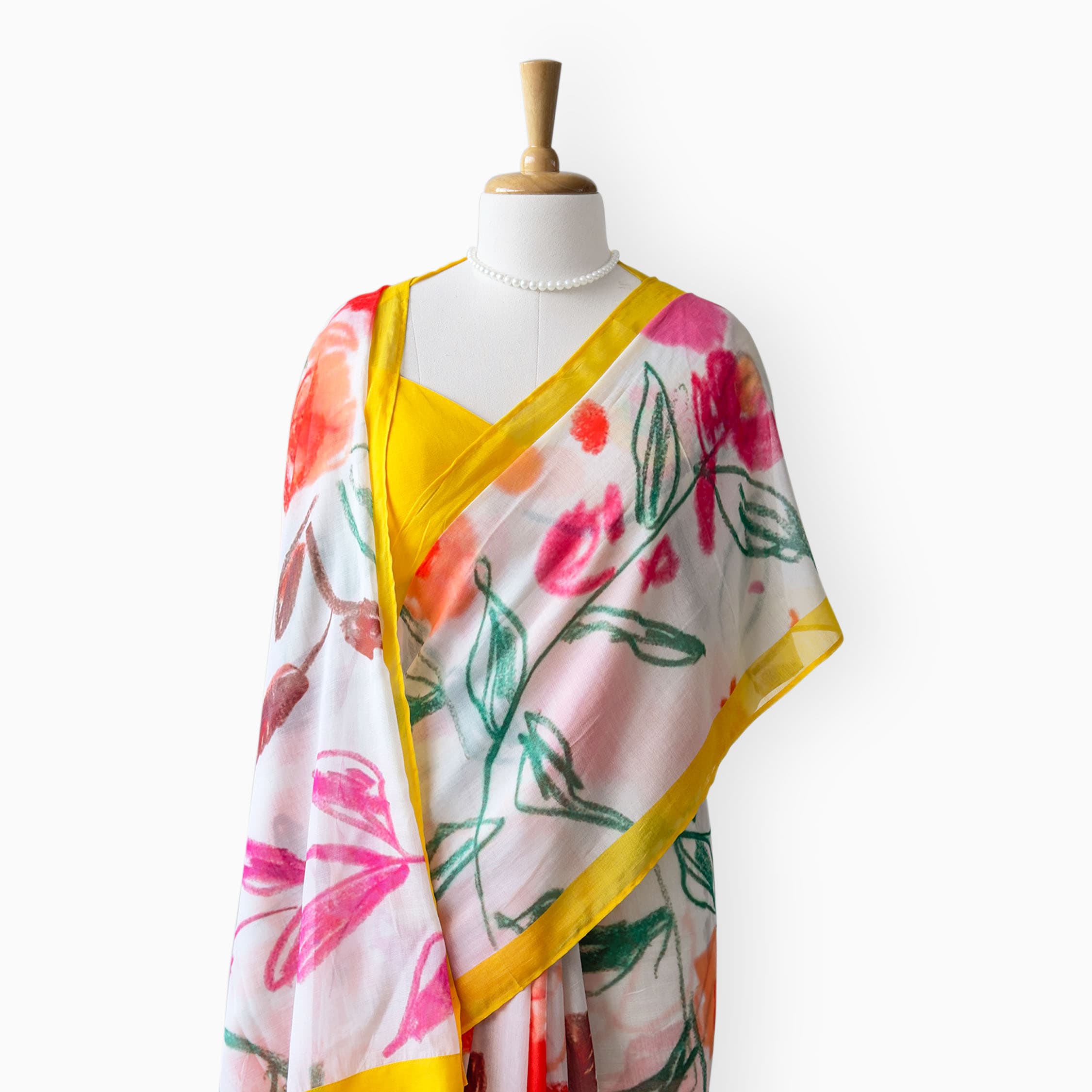 Printed Mul Chanderi Saree Saree Off-White & Yellow Mul Chanderi Saree