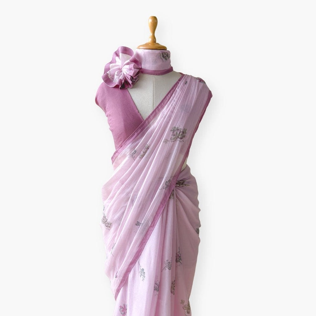 Printed Mul Chanderi Saree Saree Pastel Lilac Drapes of Mul Floral Printed Pure Mul Chanderi Saree With Unstitched Blouse Piece