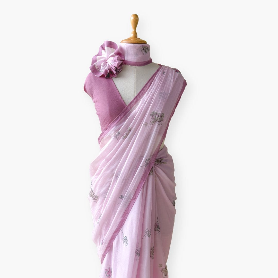 Printed Mul Chanderi Saree Saree Pastel Lilac Drapes of Mul Floral Printed Pure Mul Chanderi Saree With Unstitched Blouse Piece