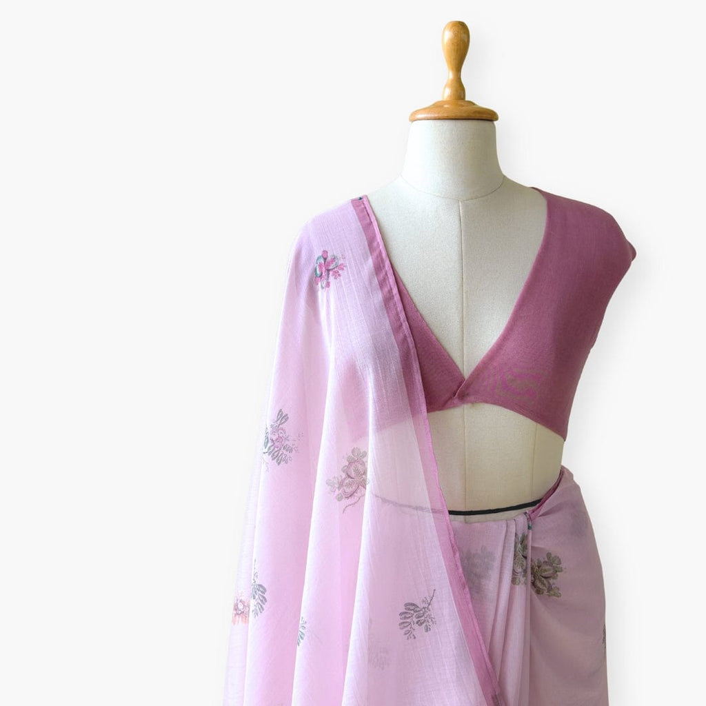 Printed Mul Chanderi Saree Saree Pastel Lilac Drapes of Mul Floral Printed Pure Mul Chanderi Saree With Unstitched Blouse Piece