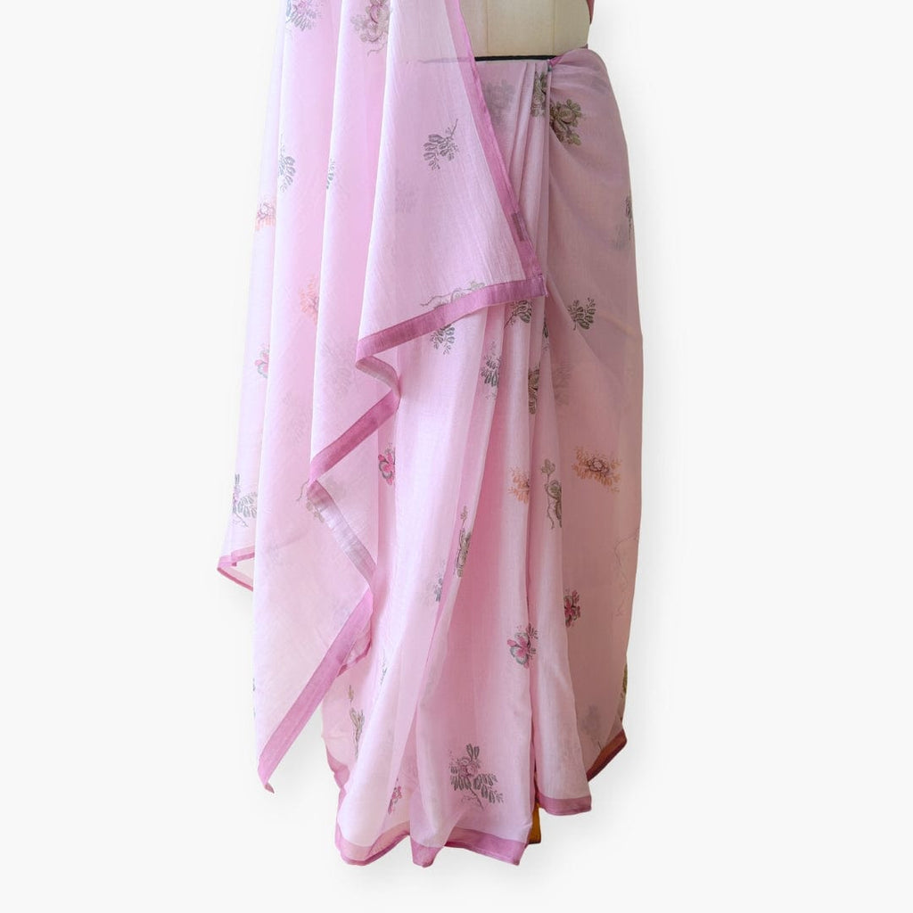 Printed Mul Chanderi Saree Saree Pastel Lilac Drapes of Mul Floral Printed Pure Mul Chanderi Saree With Unstitched Blouse Piece