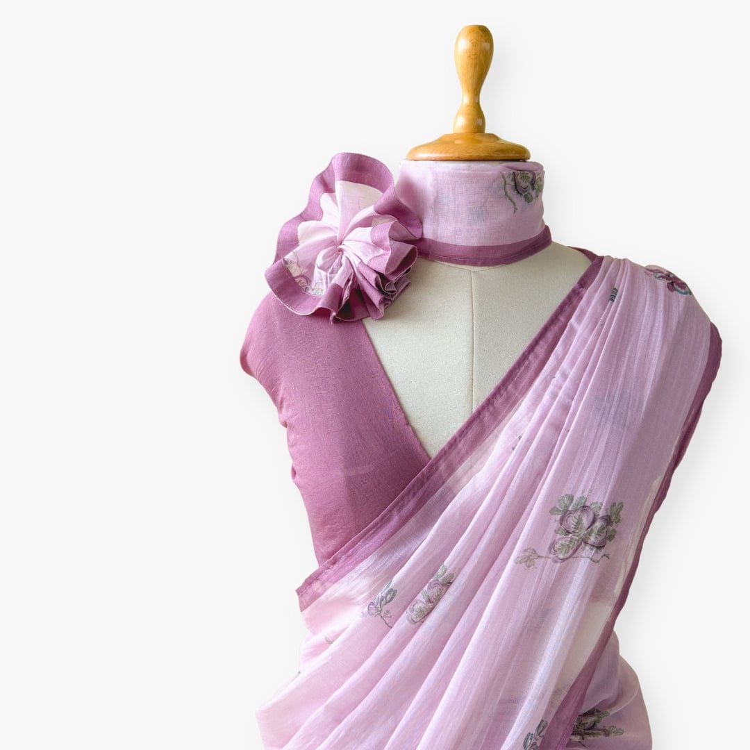 Printed Mul Chanderi Saree Saree Pastel Lilac Drapes of Mul Floral Printed Pure Mul Chanderi Saree With Unstitched Blouse Piece