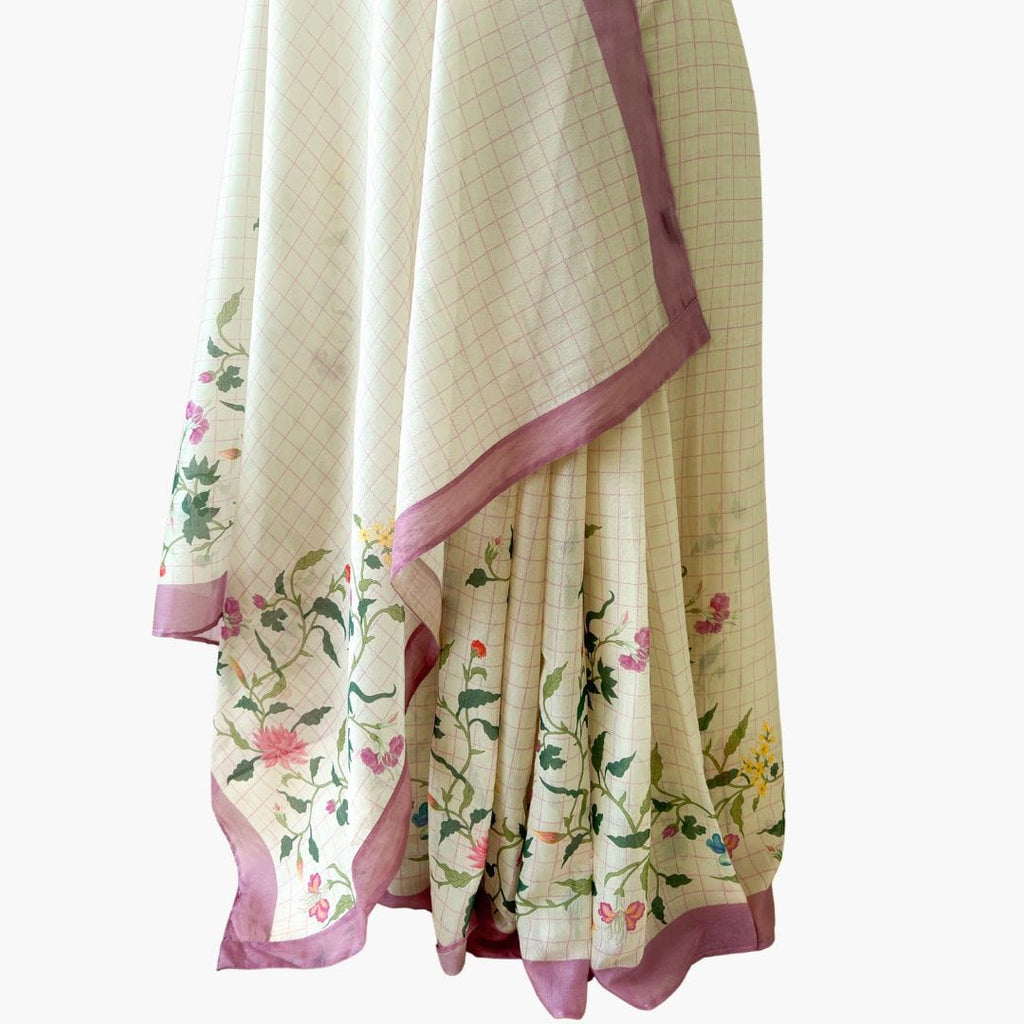 Printed Mul Chanderi Saree Saree Pastel Lilac Printed Pure Mul Chanderi Saree With Unstitched Blouse Piece