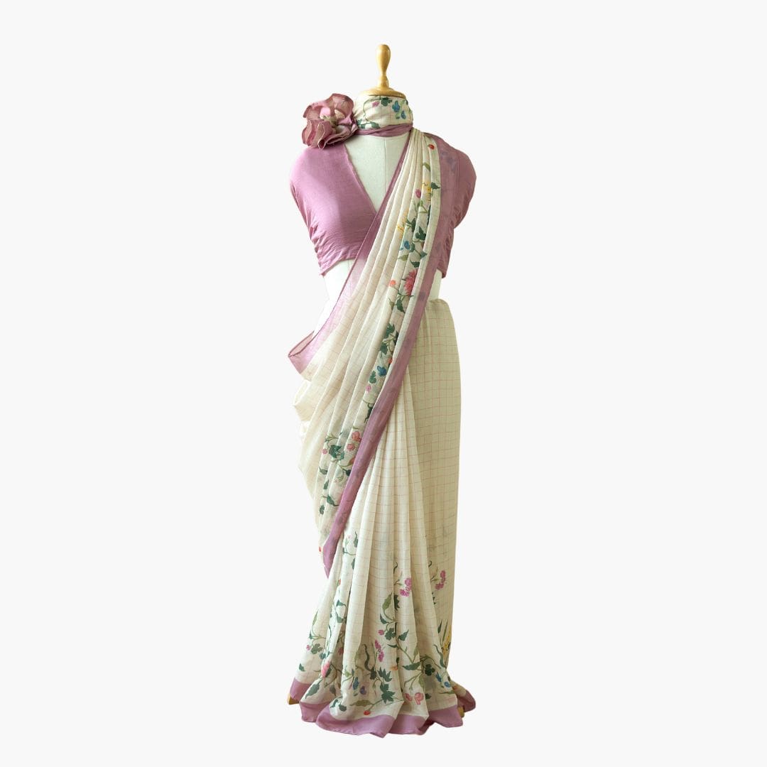 Printed Mul Chanderi Saree Saree Pastel Lilac Printed Pure Mul Chanderi Saree With Unstitched Blouse Piece