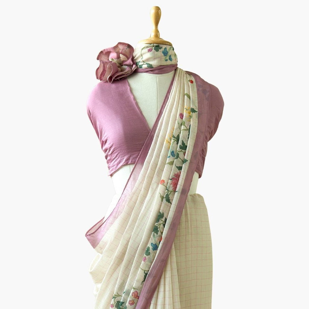 Printed Mul Chanderi Saree Saree Pastel Lilac Printed Pure Mul Chanderi Saree With Unstitched Blouse Piece