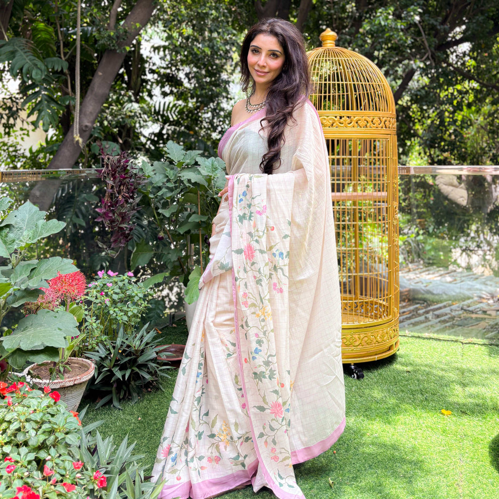 Printed Mul Chanderi Saree Saree Pastel Lilac Printed Pure Mul Chanderi Saree With Unstitched Blouse Piece