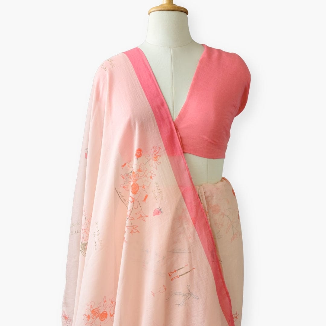 Printed Mul Chanderi Saree Saree Pastel Peach Printed Pure Mul Chanderi Saree With Unstitched Blouse Piece