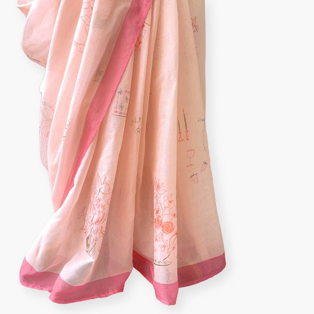 Printed Mul Chanderi Saree Saree Pastel Peach Printed Pure Mul Chanderi Saree With Unstitched Blouse Piece