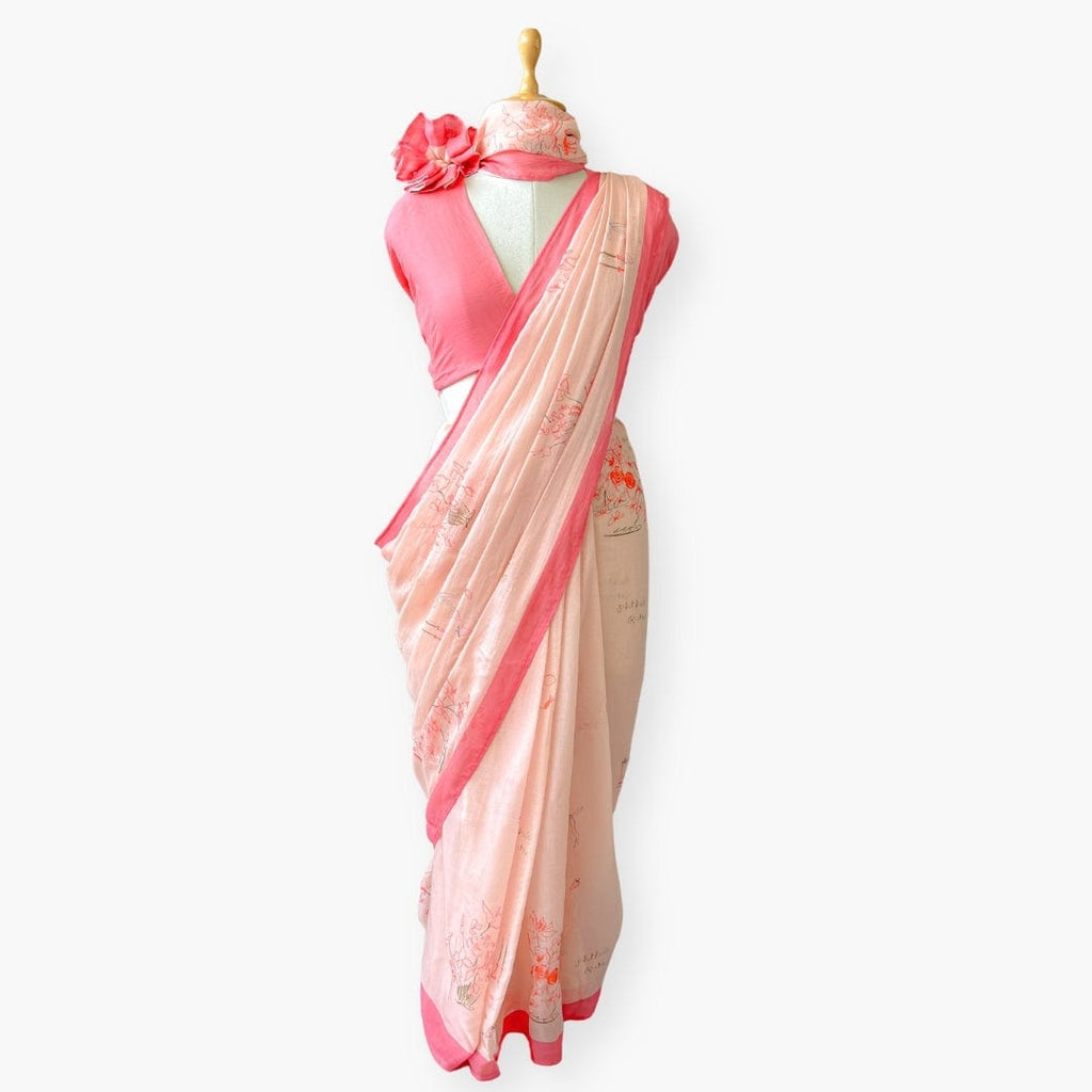 Printed Mul Chanderi Saree Saree Pastel Peach Printed Pure Mul Chanderi Saree With Unstitched Blouse Piece