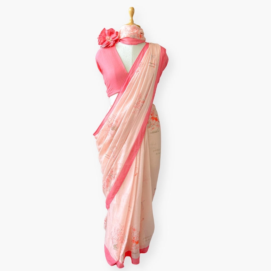 Printed Mul Chanderi Saree Saree Pastel Peach Printed Pure Mul Chanderi Saree With Unstitched Blouse Piece