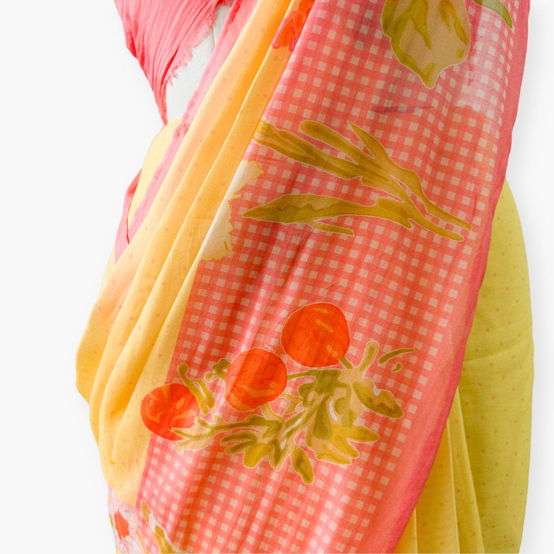 Printed Mul Chanderi Saree Saree Summer Yellow Drapes of Mul Wildflowers Printed Pure Mul Chanderi Saree With Unstitched Blouse Piece