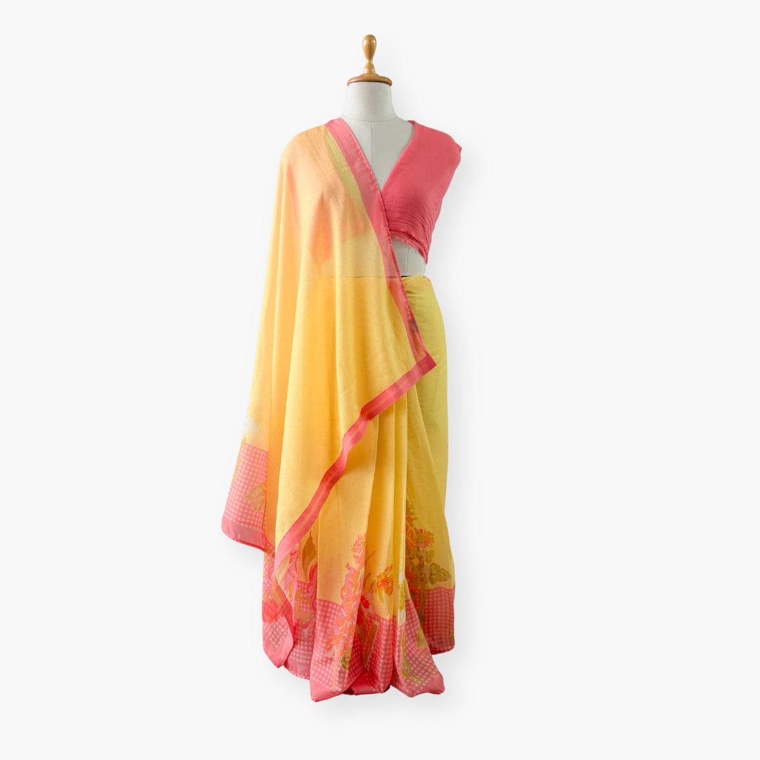 Printed Mul Chanderi Saree Saree Summer Yellow Drapes of Mul Wildflowers Printed Pure Mul Chanderi Saree With Unstitched Blouse Piece