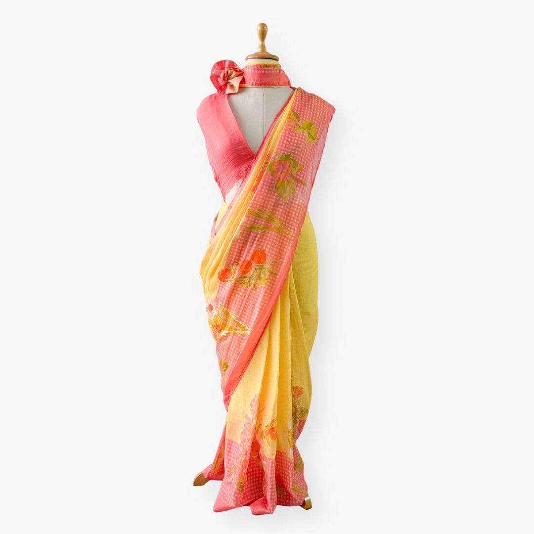 Printed Mul Chanderi Saree Saree Summer Yellow Drapes of Mul Wildflowers Printed Pure Mul Chanderi Saree With Unstitched Blouse Piece