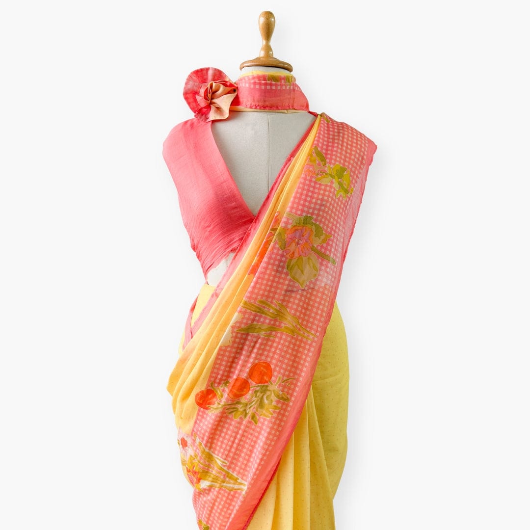 Printed Mul Chanderi Saree Saree Summer Yellow Drapes of Mul Wildflowers Printed Pure Mul Chanderi Saree With Unstitched Blouse Piece