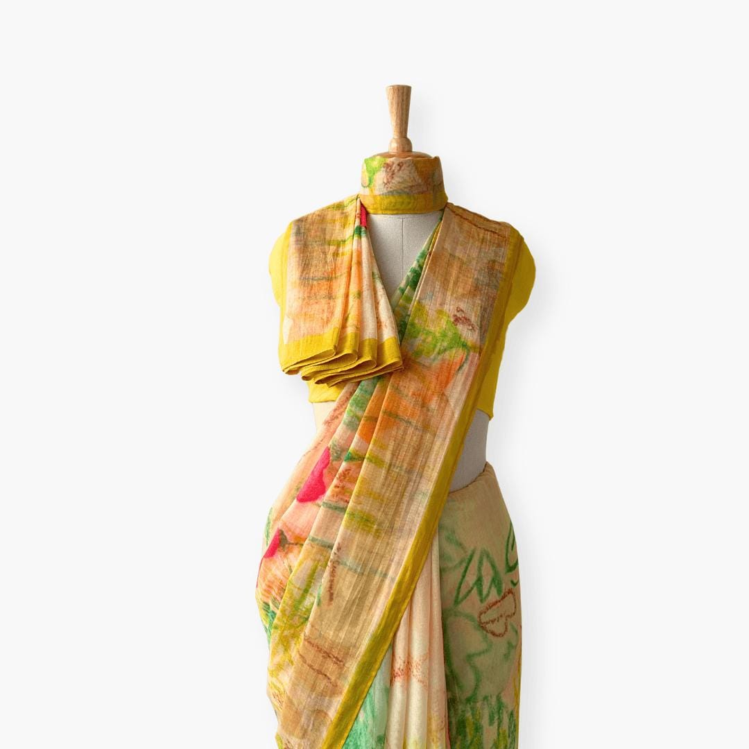 Printed Mul Chanderi Saree Saree Sunshine Yellow Chanderi Saree