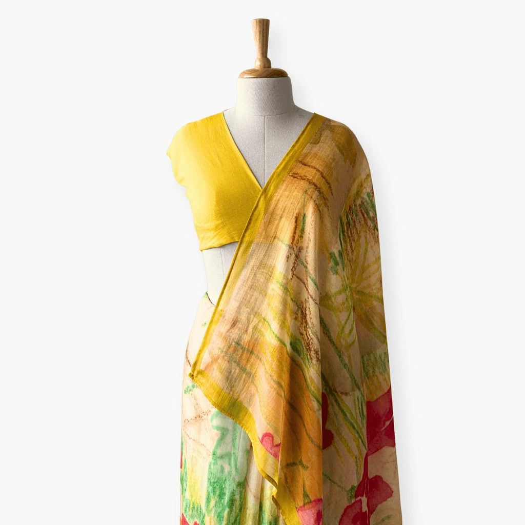Printed Mul Chanderi Saree Saree Sunshine Yellow Chanderi Saree