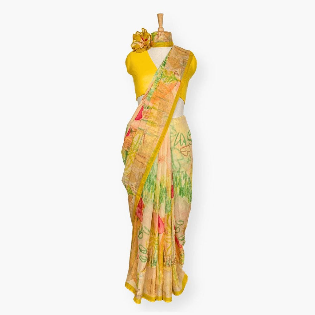 Printed Mul Chanderi Saree Saree Sunshine Yellow Chanderi Saree