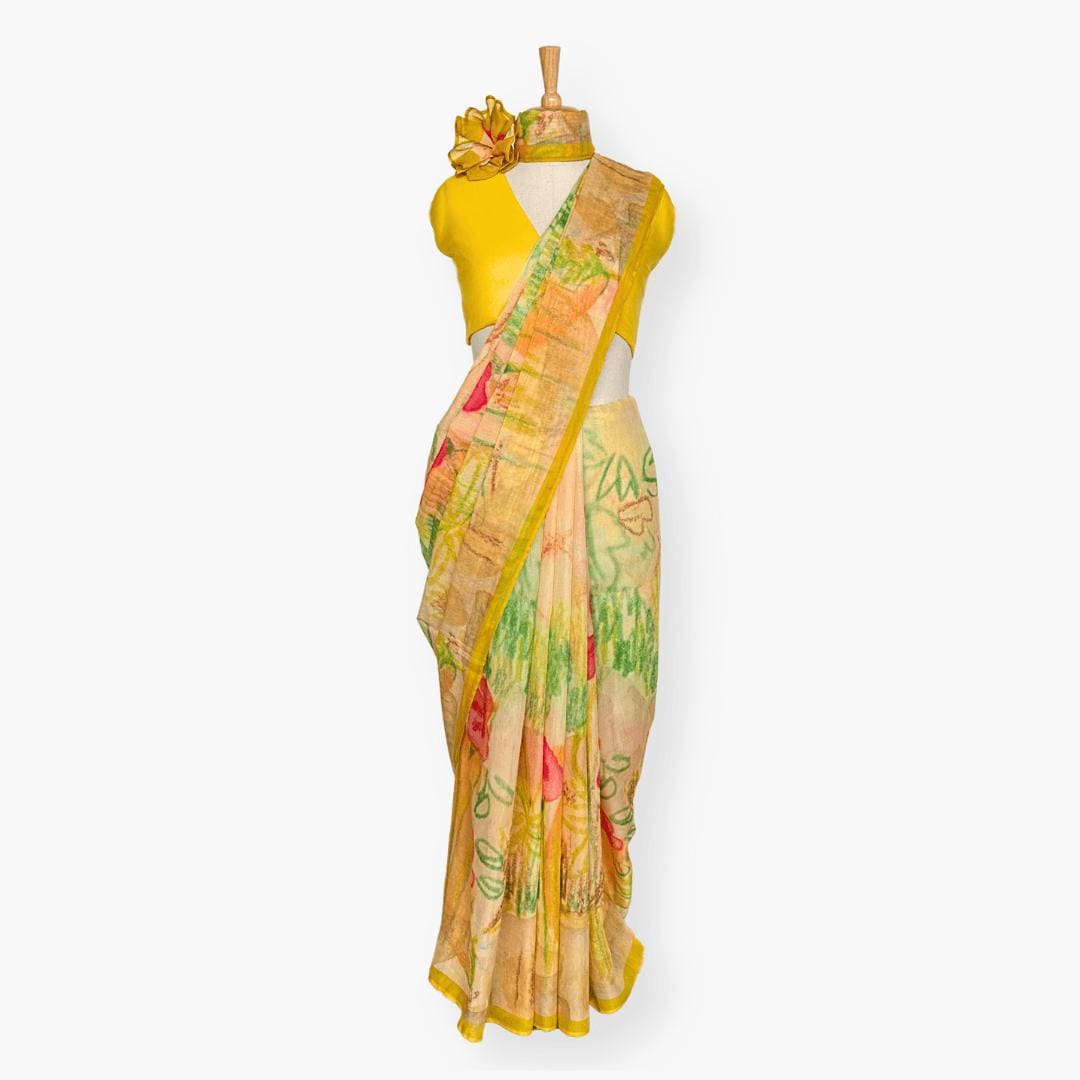 Printed Mul Chanderi Saree Saree Sunshine Yellow Chanderi Saree