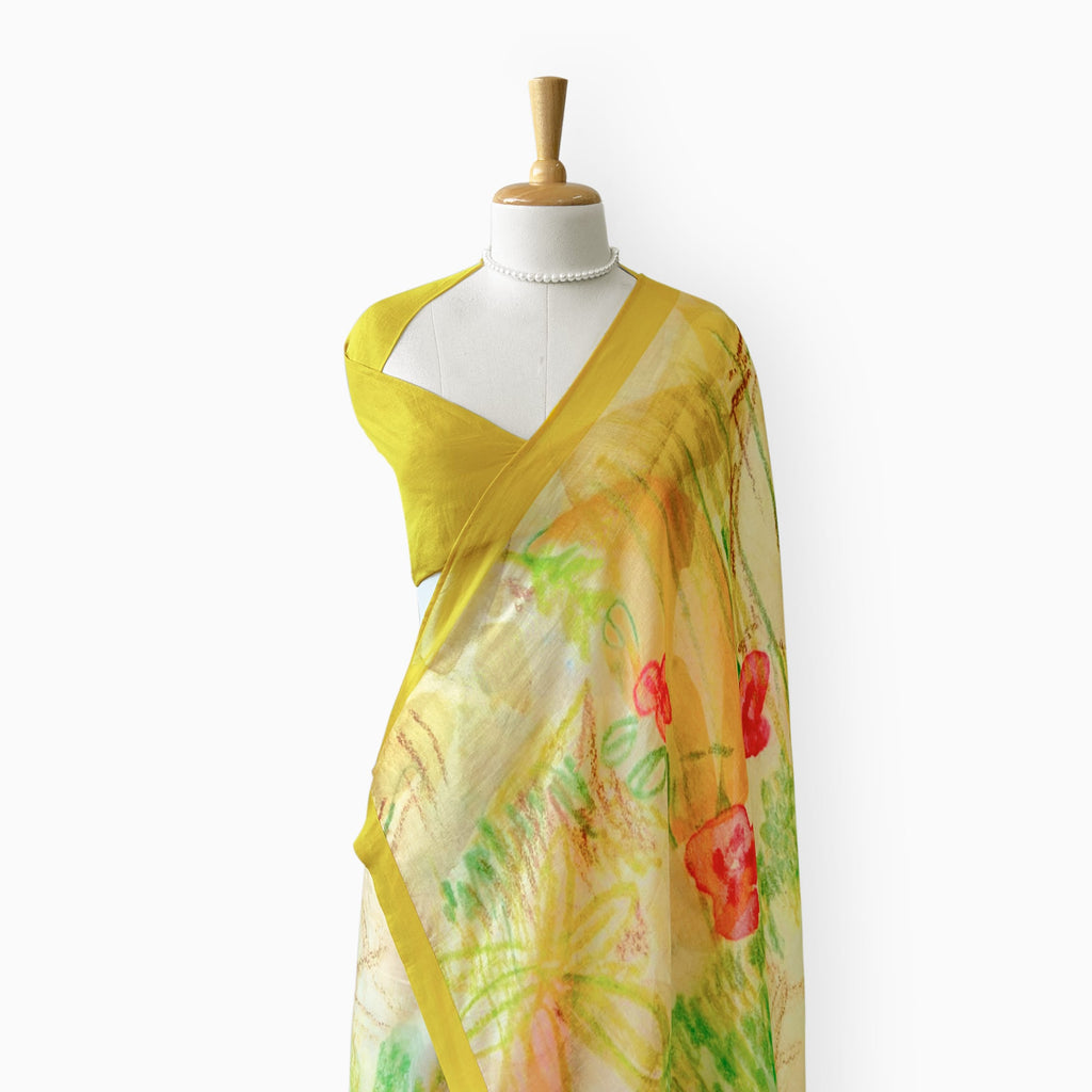 Printed Mul Chanderi Saree Saree Sunshine Yellow Mul Chanderi Saree