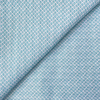 Printed Pure Cotton Linen Fabric Fabric Unisex Aqua Blue & White Geometric Flora Printed Pure Cotton Linen Fabric (Width 44 Inches)