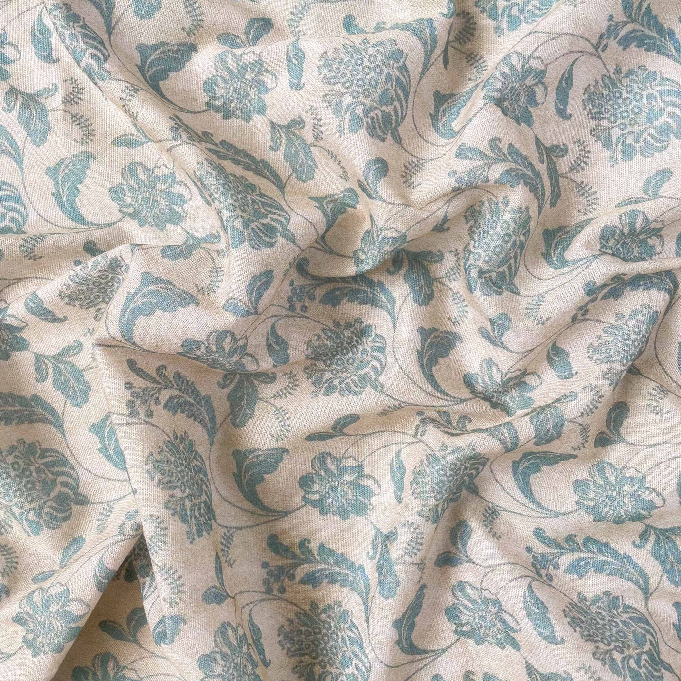 Printed Pure Cotton Linen Fabric Fabric Unisex Dusty Beige & Blue Vintage Blooms Printed Pure Cotton Linen Fabric (Width 44 Inches)