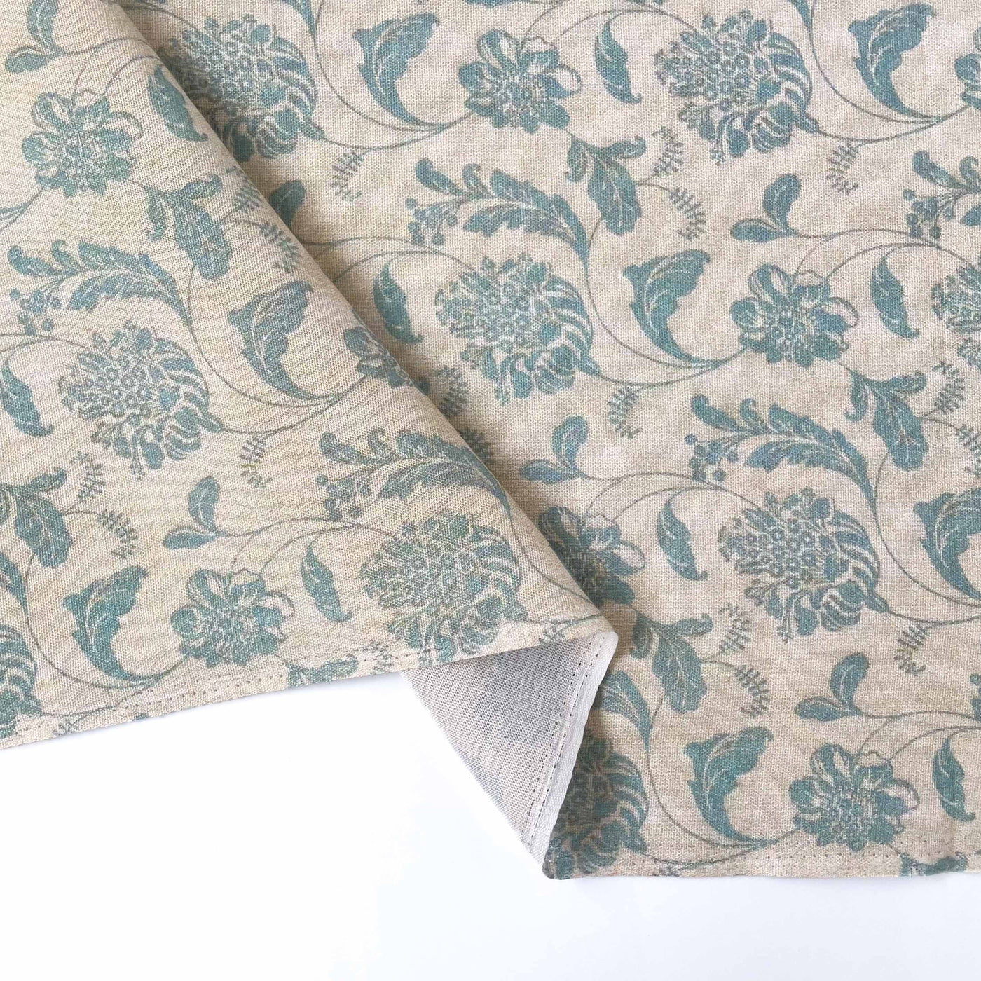 Printed Pure Cotton Linen Fabric Fabric Unisex Dusty Beige & Blue Vintage Blooms Printed Pure Cotton Linen Fabric (Width 44 Inches)