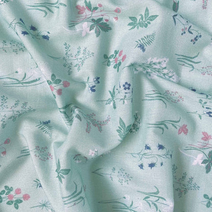 Printed Pure Cotton Linen Fabric Fabric Unisex Dusty Mint Green Timeless Botanicals Printed Pure Cotton Linen Fabric (Width 44 Inches)