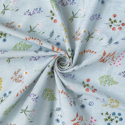 Printed Pure Cotton Linen Fabric Fabric Unisex Striped Blue and Timeless Botanicals Printed Pure Cotton Linen Fabric (Width 44 Inches)
