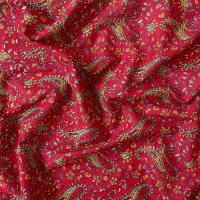 Printed Pure Mul Cotton Fabric Cut Piece (CUT PIECE) Deep Red Vintage Moroccan paisley Hand Block Printed Pure Mul Cotton Fabric (Width 44 Inches)