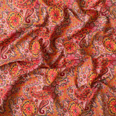 Printed Pure Mul Cotton Fabric Cut Piece (CUT PIECE) Vintage Pink Turkish Paisley Hand Block Printed Pure Mul Cotton Fabric (Width 44 Inches)