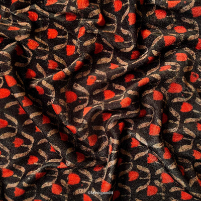 Printed Velvet Fabric Cut Piece (CUT PIECE) Black and Red Tulips All Over Digital Print Pure Velvet Fabric (Width 44 Inches)