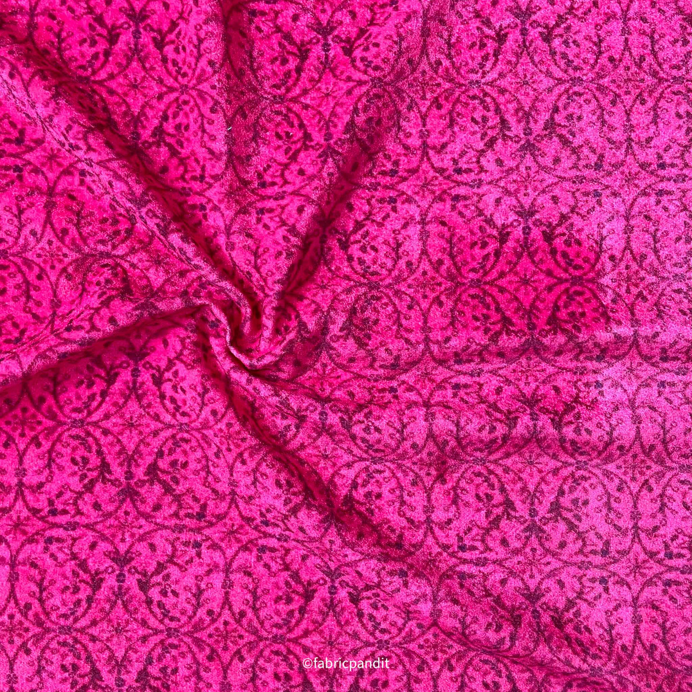 Printed Velvet Fabric Cut Piece (CUT PIECE) Ruby Red Abstract Floral Digital Print Pure Velvet Fabric (Width 44 Inches)