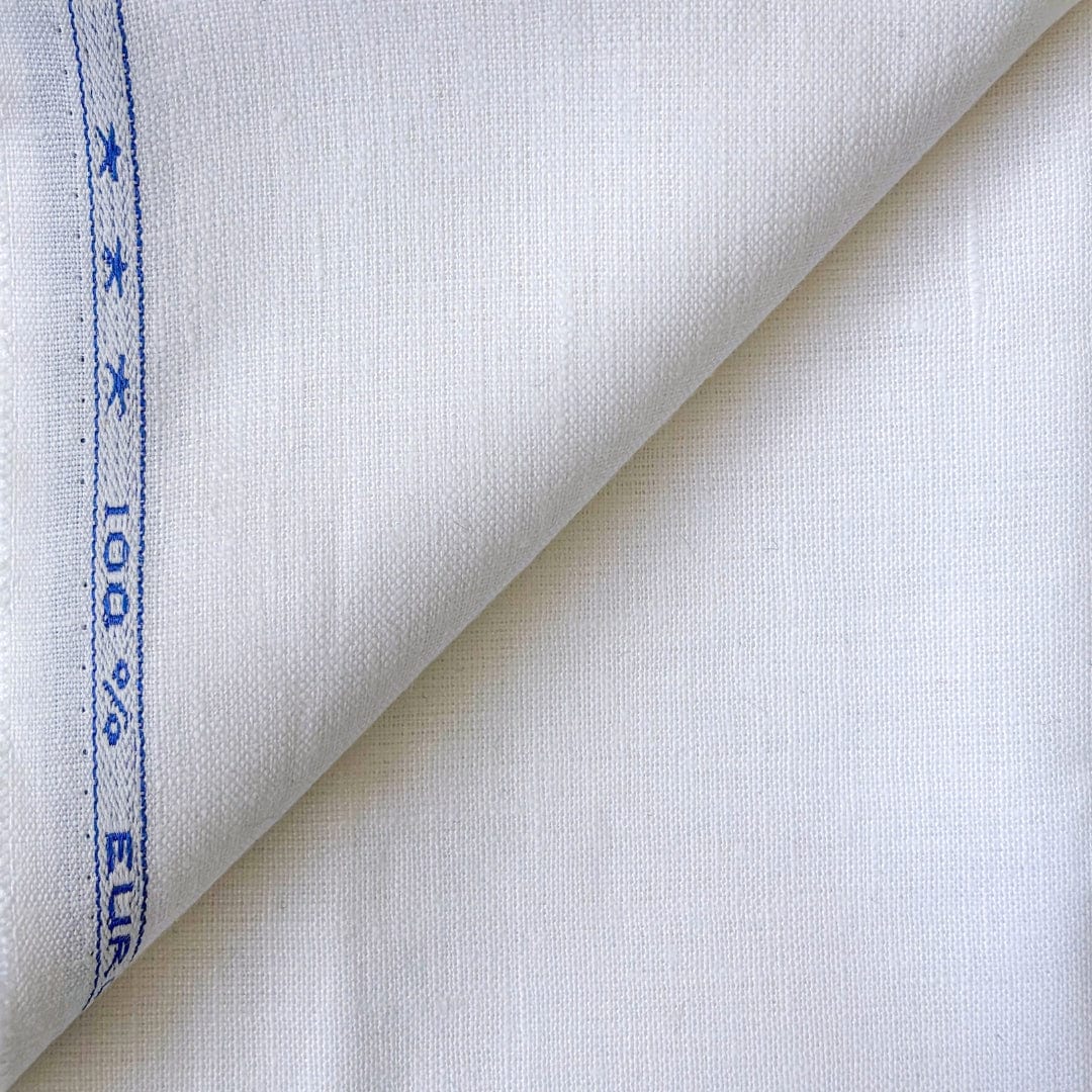 Pure Linen Pant Fabric Cut Piece (CUT PIECE) Pure White Plain Premium 25 Lea Pure Linen Fabric (Width 58 Inches)